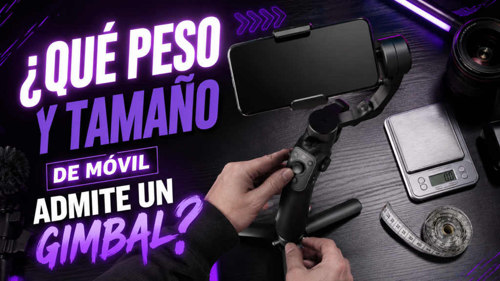 Smartphone montado en un gimbal mientras se comprueban su peso y dimensiones.