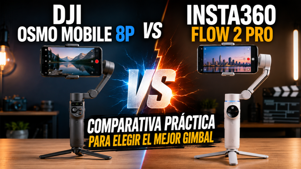 DJI Osmo Mobile 8P e Insta360 Flow 2 Pro comparados como gimbals para smartphone.