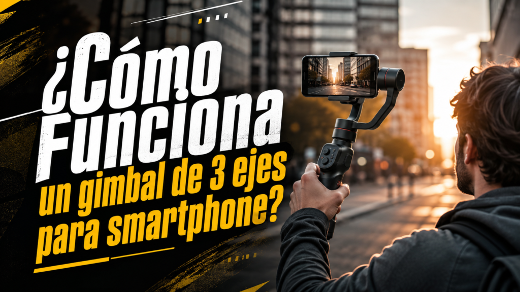 Persona grabando con un smartphone montado en un gimbal de 3 ejes