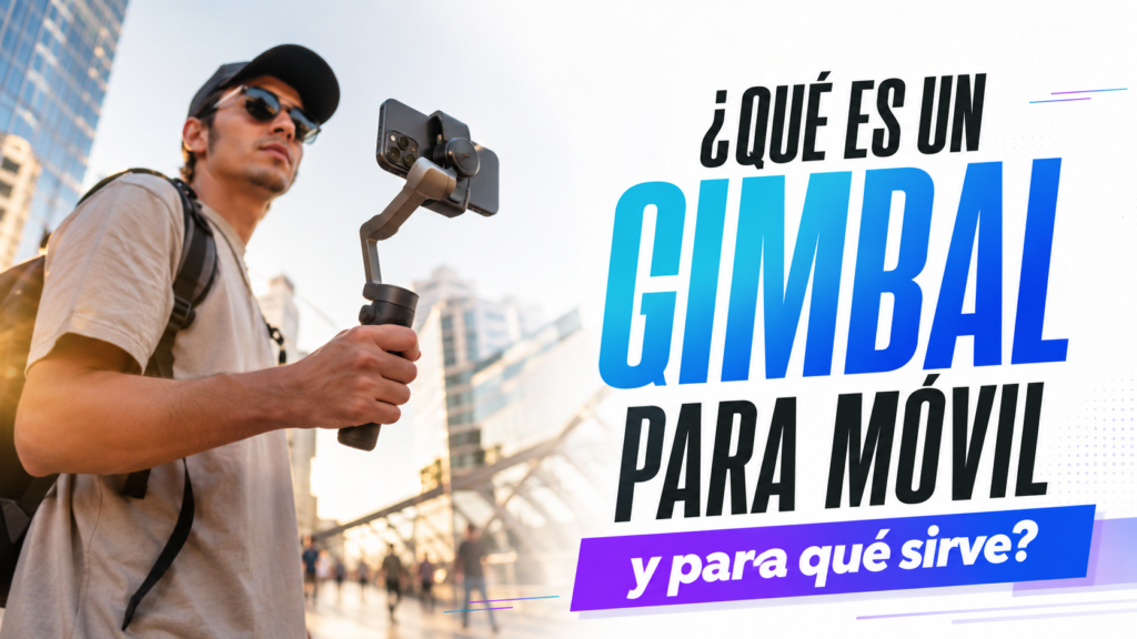 Persona grabando con un smartphone montado en un gimbal de tres ejes.