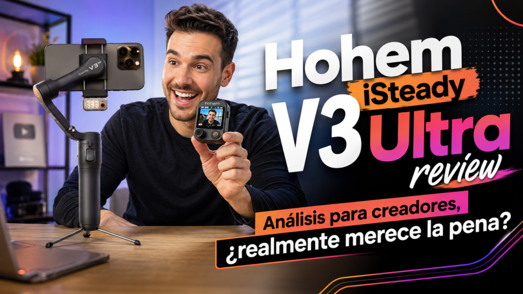 Hohem iSteady V3 Ultra con smartphone y mando remoto durante una grabación en solitario