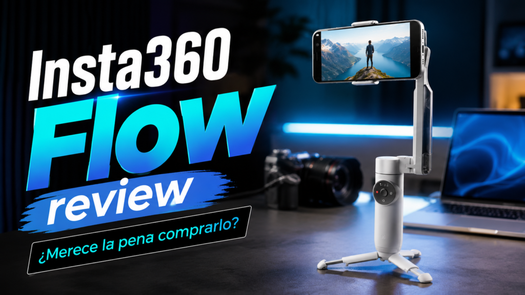 Insta360 Flow desplegado con un smartphone montado para grabar vídeo estabilizado