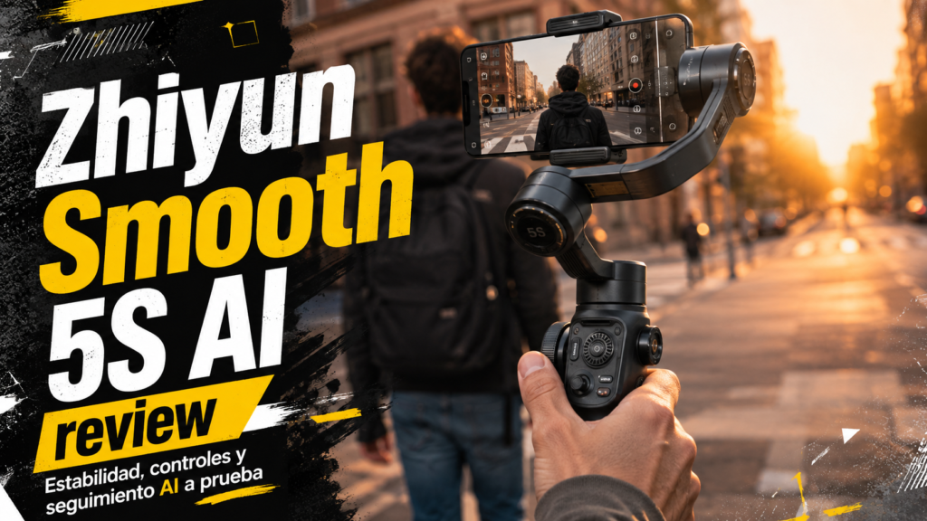 Zhiyun Smooth 5S AI con un smartphone montado para grabar vídeo estabilizado