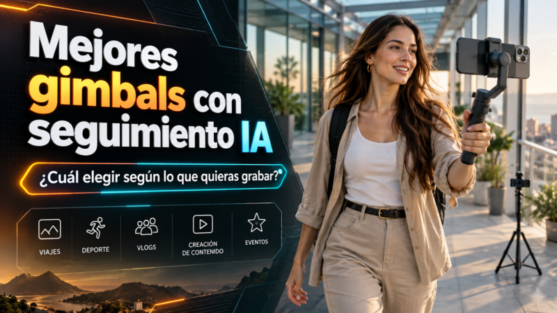 Gimbal para smartphone siguiendo automáticamente a una creadora mientras graba vídeo