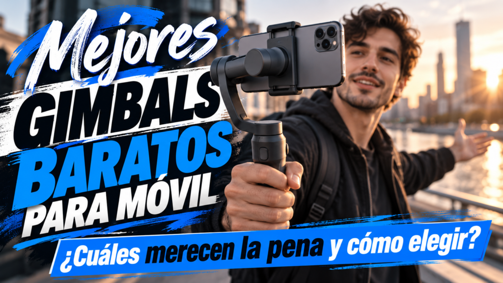 Smartphone montado en un gimbal de tres ejes durante una grabación en exteriores