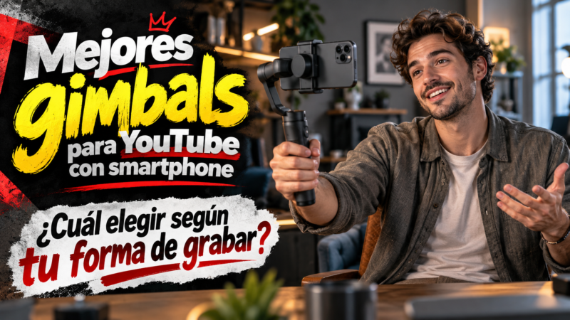 Creador grabando un vídeo de YouTube con un smartphone montado en un gimbal