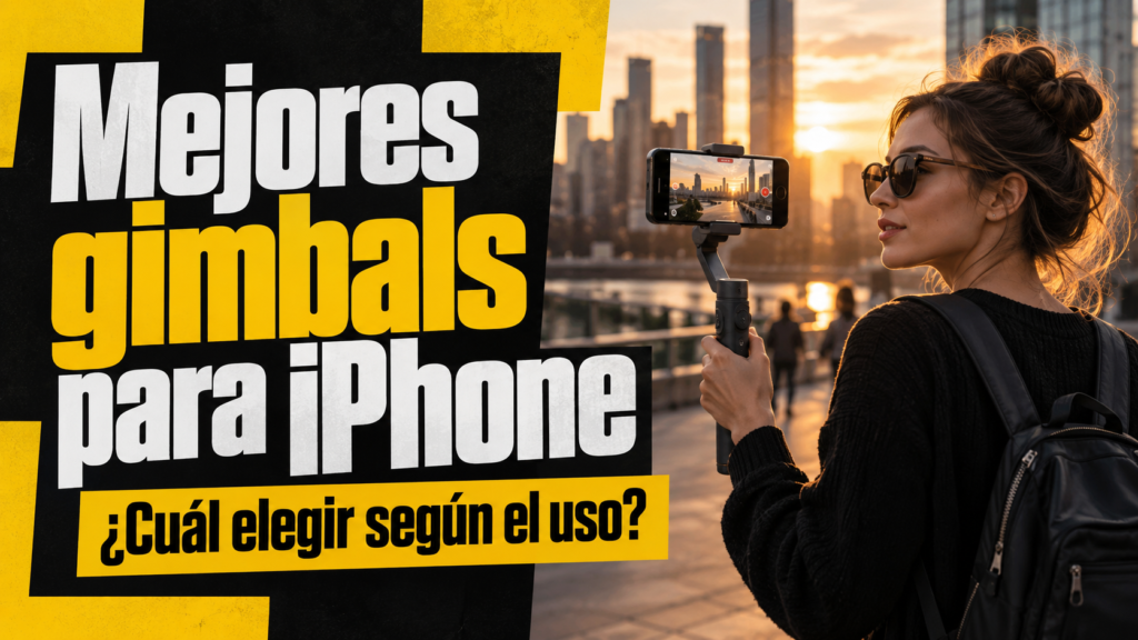 iPhone montado en un gimbal de tres ejes para grabar vídeo estable